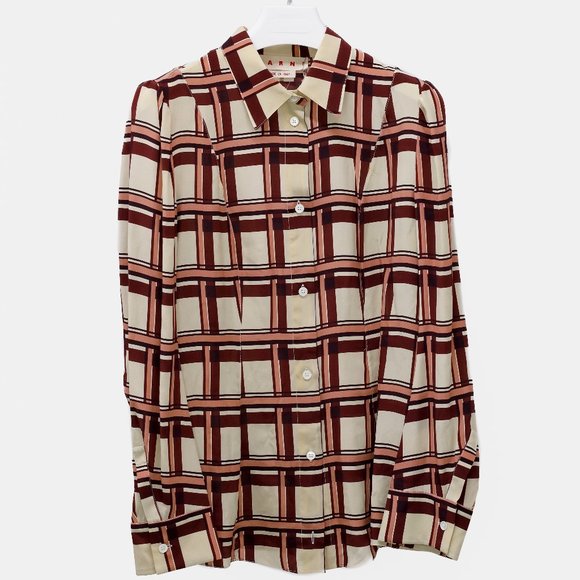 Marni Cream Plaid Silk Blouse - Picture 2 of 13